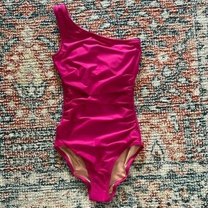 J. Crew One-Shoulder Hot Pink Swimsuit Long